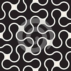 Vector Seamless Black And White Rounded Cross Spiral Square Pattern