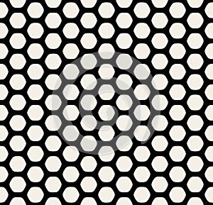 Vector Seamless Black and White Rounded Hexagon Line Grid HoneyComb Simple Pattern