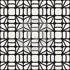 Vector Seamless Black and White Rounded Line Geometric Lace Pattern