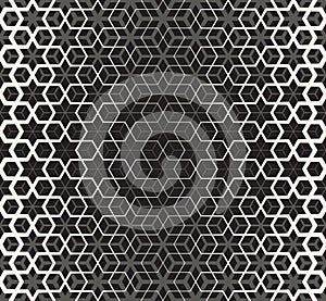 Vector Seamless Black And White Star Cube Geometric Grid Halftone Line Pattern