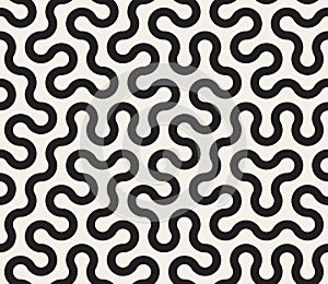 Vector Seamless Black and White Tangled Round Stripes Geometric Pattern