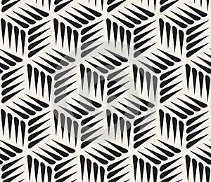 Vector Seamless Black and White Thorn Shape Cubic Geometric Pattern