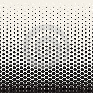 Vector Seamless Black and White Transition Halftone Hexagonal Grid Pattern