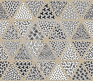 Vector Seamless Black and White Triangle Patchwork Tiling Filled With Jumble Patterns