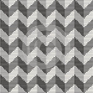 Vector Seamless Black And White Vintage Engraved Chevron ZigZag Horizontal Stripes Pattern