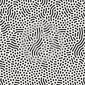 Vector Seamless Black and White Wavy Organic Rounded Shapes Pattern