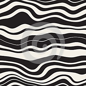 Vector Seamless Black and White Wavy Parallel Distorted lines Pattern