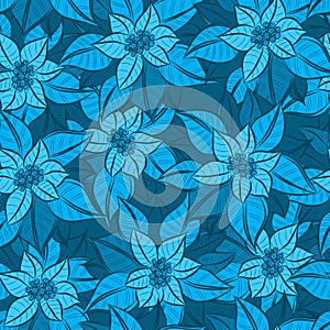 Vector seamless blue Christmas Flower background