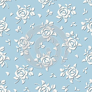 Seamless blue and white floral pattern. Vector illustration.