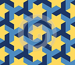 Vector Seamless Blue Yellow Geometric Star Triangle Shape Tessellation Pattern