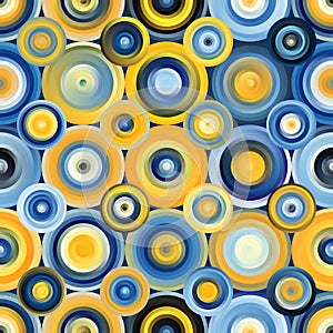 Vector Seamless Blue Yellow Gradient Mesh Concentric Circles Pattern