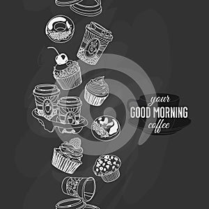 Vector seamless boarder with coffee and sweets