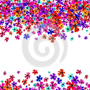 Vector seamless border with hand drawing flowers, multicolor bright artistic botanical illustration, isolated floral