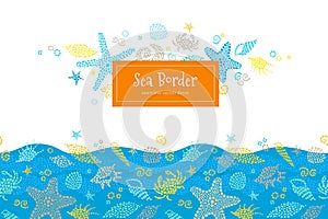 Vector seamless border with sea elements.