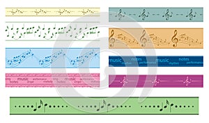 Vector seamless borders with music notes - colored frames