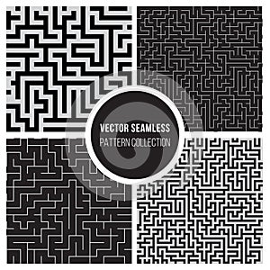 Vector Seamless BW Maze Pattern Collection