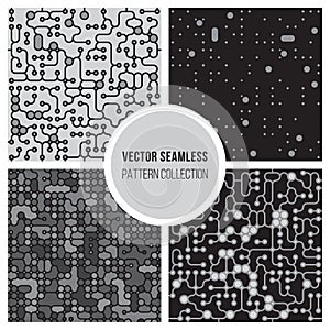 Vector Seamless BW Techno Circuit Pattern Collection