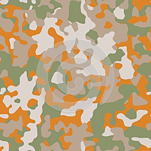 Vector seamless camouflage. Green brown and orange  autumn camo pattern. Modern urban camo print for fabric.