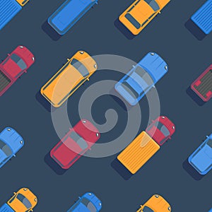 Vector seamless car pattern. Top view flat illustration.