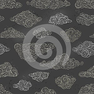 Vector seamless chalk clouds pattern.