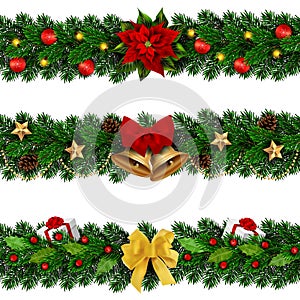 Vector seamless Christmas decorated garlands