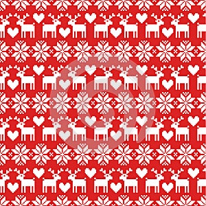 Vector seamless Christmas sweater pattern with deers on red background. photo