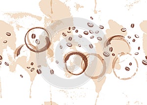 Vector seamless coffee backdrop design with hand drawn coffee beans isolated on white background.