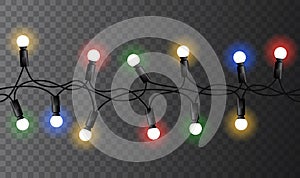 Vector seamless colorful christmas light garland pattern on dark background