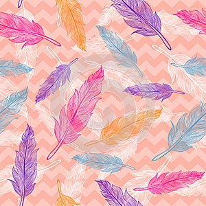 Vector seamless colorful feathers pattern