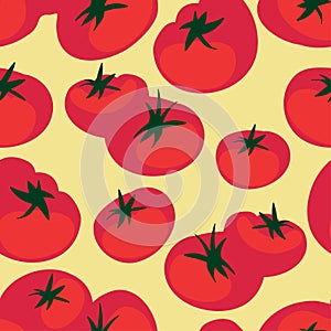Vector seamless colorful pattern with bright red eco vegetable tomatoes.