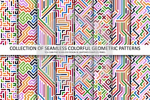 Vector seamless colorful striped patterns. Digital bright prints. Abstract geometric trendy backgrounds. You can find