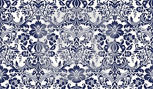 Vector seamless damask pattern. Blue and ivory image. Rich ornament, old Damascus style pattern for wallpapers, textile, Scrapbook