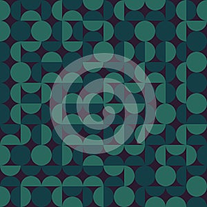 Vector Seamless Dark Green Geometric Semi Circle Irregular Blocks Retro Pattern photo
