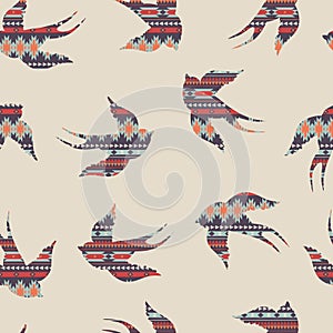 Vector seamless decorative ethnic pattern with swallows