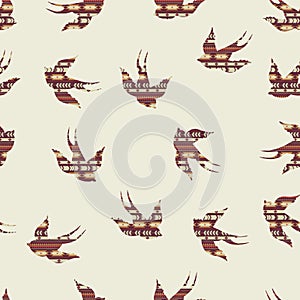 Vector seamless decorative ethnic pattern with swallows