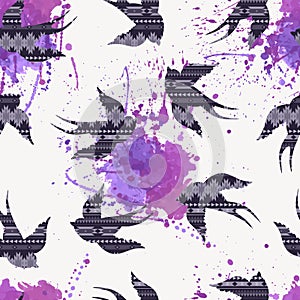 Vector seamless decorative ethnic pattern with swallows