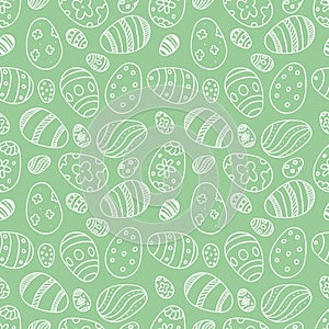 Vector seamless delicate pattern with decorative eggs. Easter holiday net green background for the site, printing on fabric, gift