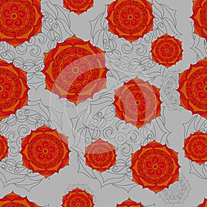 Vector seamless doodle pattern on gray background.