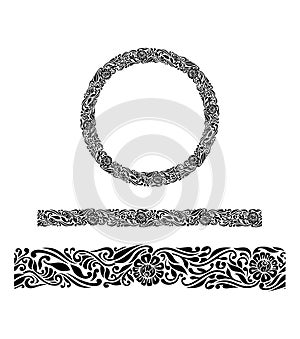 Vector Seamless fancy floral and doodle border