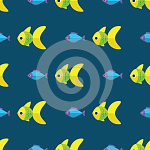 Vector seamless fish pattern. Ocean or aquarium background