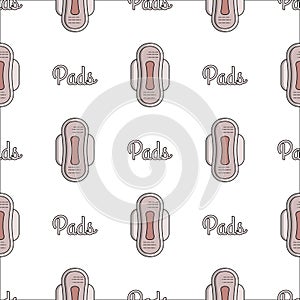 Vector seamless flat pattern of feminine hygiene items for menstruation