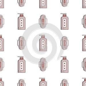 Vector seamless flat pattern of feminine hygiene items for menstruation