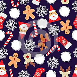 Vector seamless flat pattern with icons of Happy New Year and Christmas Day.
