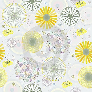Vector seamless floral abstract pattern with various dandelions.