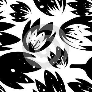 Vector seamless floral background stylish pattern with black tulip flowers close-up on a white