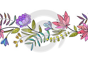 Vector seamless floral border. Hand drawn botanical illustration
