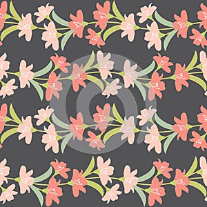 Vector Seamless Floral Border with Pastel Flowers. Pastel Flowers Seamless Pattern.