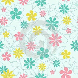 Vector seamless floral doodle pattern with pastel tints