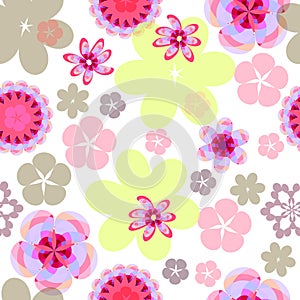 Vector seamless floral pattern flowers on white background, spring-summer background in pastel colors.