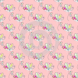 Vector seamless floral pattern Hand drawn outline decorative endless background with cute drawn flowers, decorative elements Graph